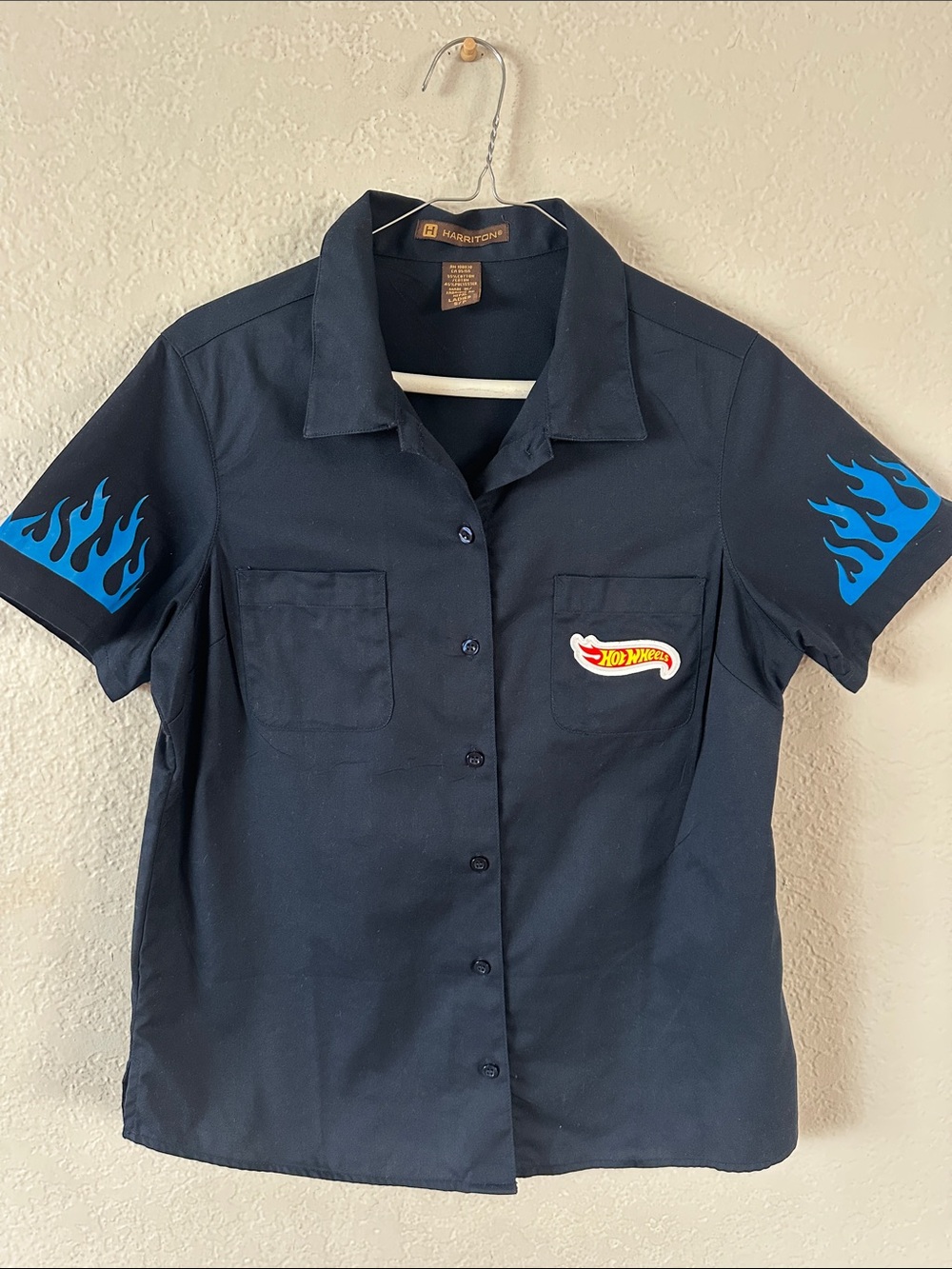 Hot Wheels Navy Short-Sleeve Shirt with Blue Flame Sleeves